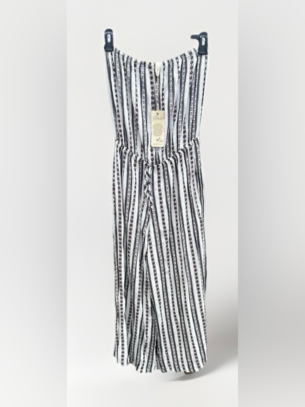 Elan Black and White Vertical Stripe Strapless Jumpsuit